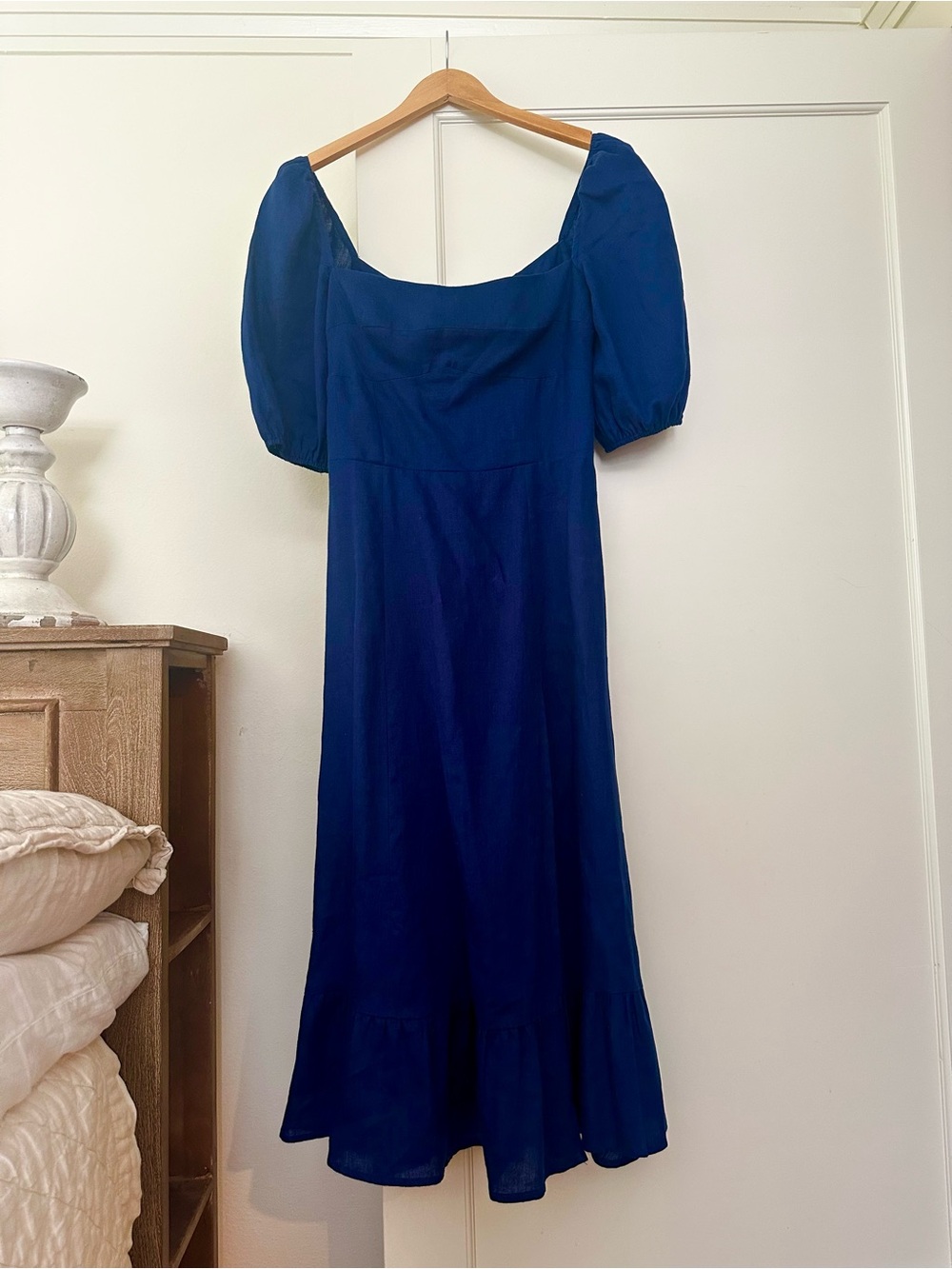 Reformation Belgium Linen Midi Dress in Danube Blue